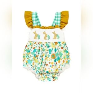 Marie Nicole Green Embroidered Bunny Gingham Ruffle Bubble Sz 12-18M